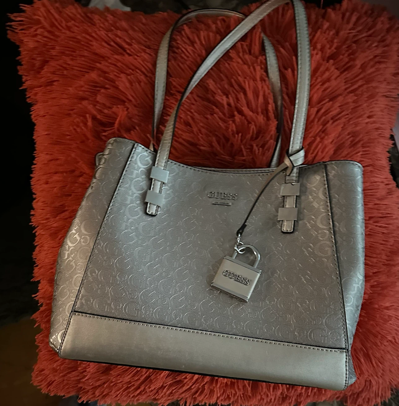 Silver Guess Tote Bag with Lock Charm