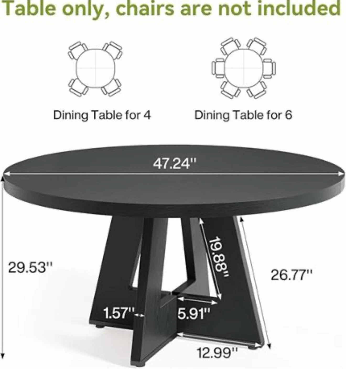Tribesigns Round Dining Table - Black - photo 3