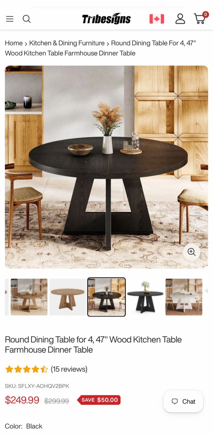 Tribesigns Round Dining Table - Black - photo 5