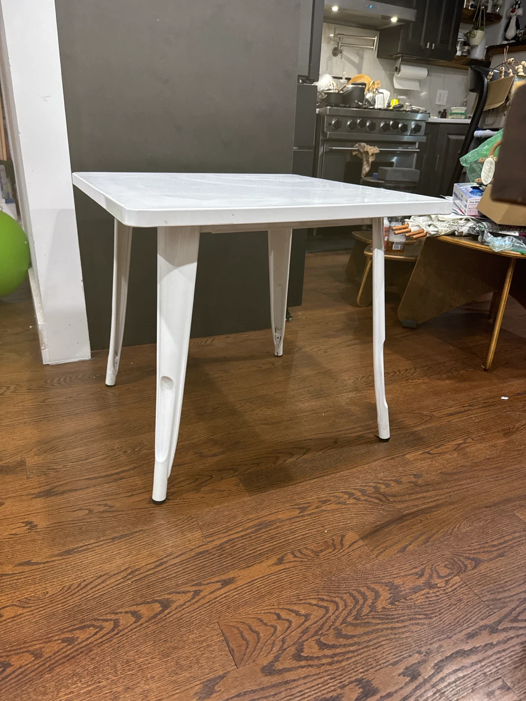 White Metal Square Table and Black Metal Stools