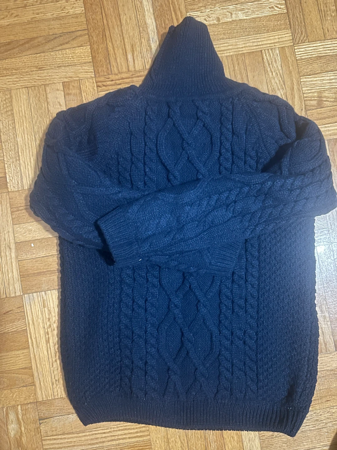 Navy Cable Knit Sweater with Sherpa Lining