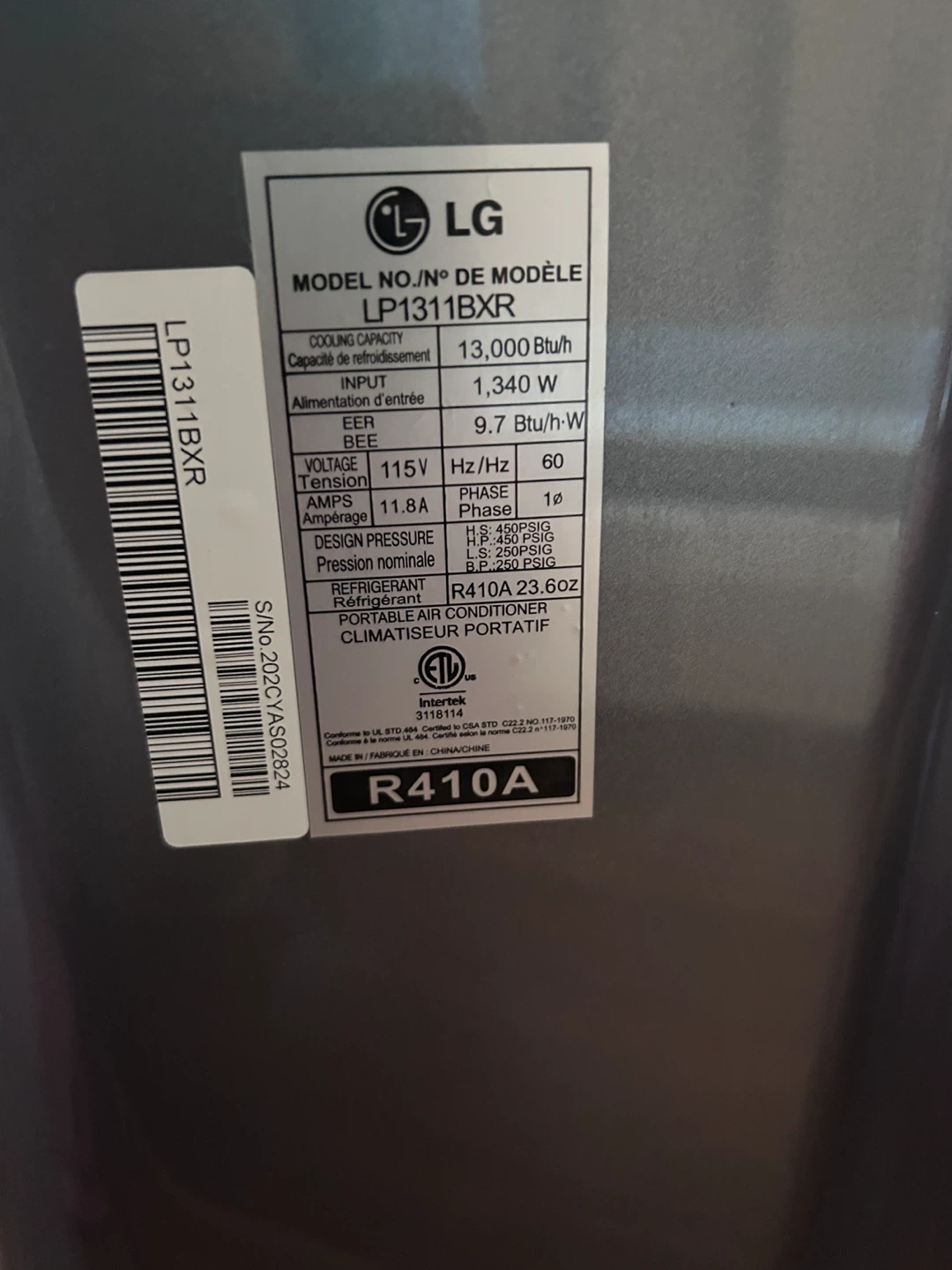 LG 13,000 BTU Portable Air Conditioner(Includes remote control) - photo 2