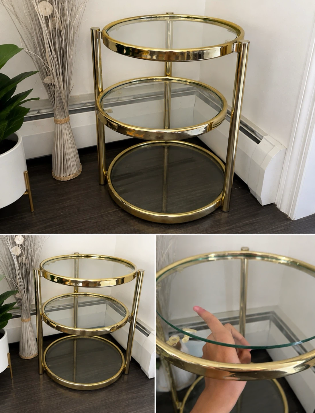 Gold 3-Tier Glass Side Table
