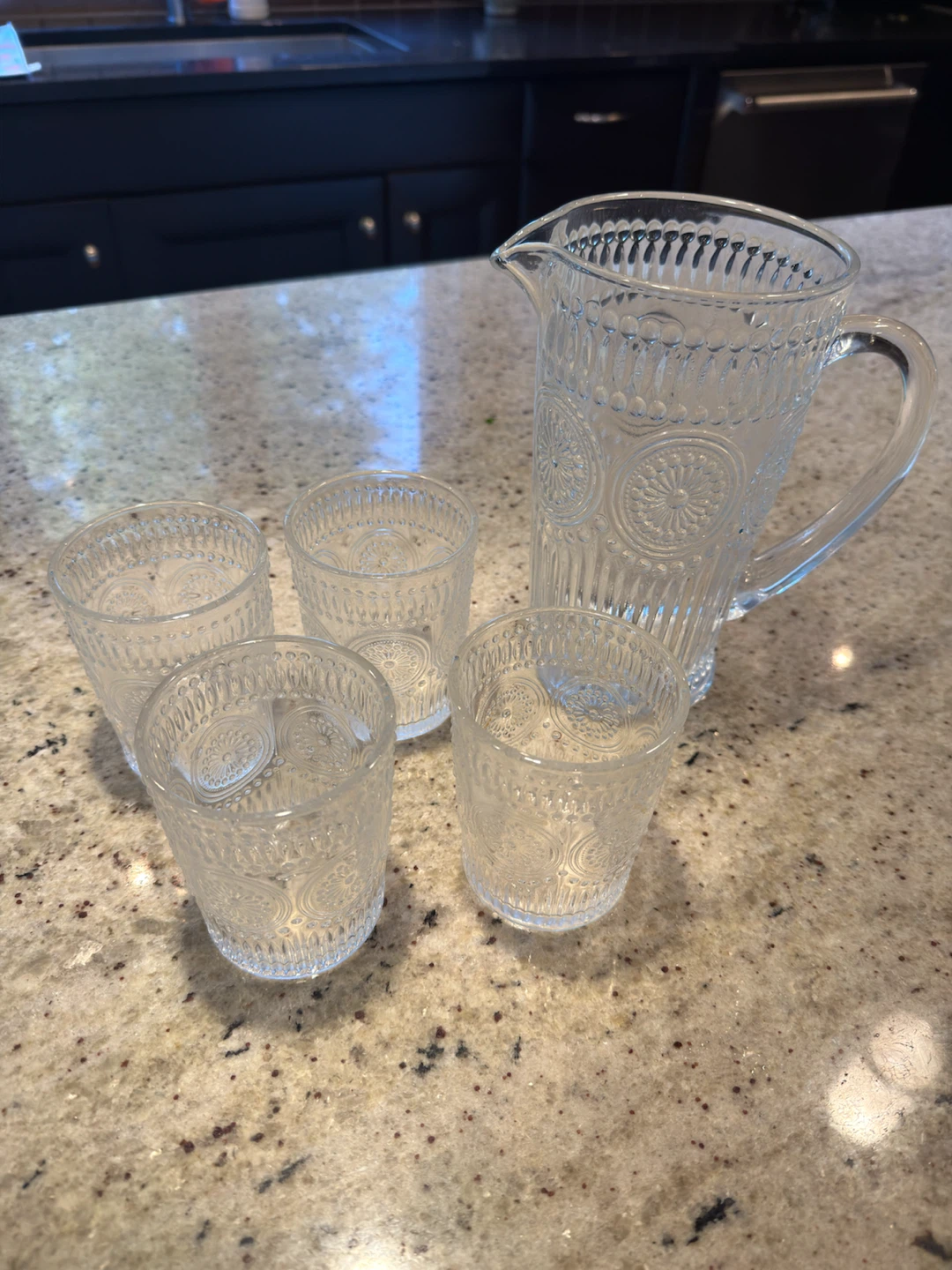 Embossed Glass Pitcher and Glasses Set