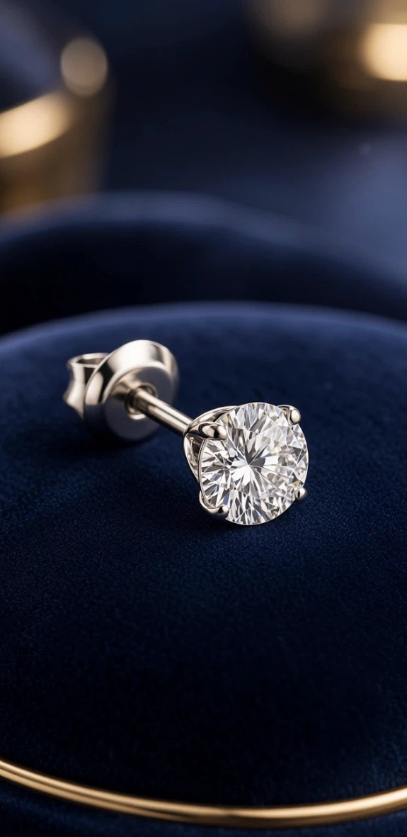 Single 14K white gold earring with a crystal stone
