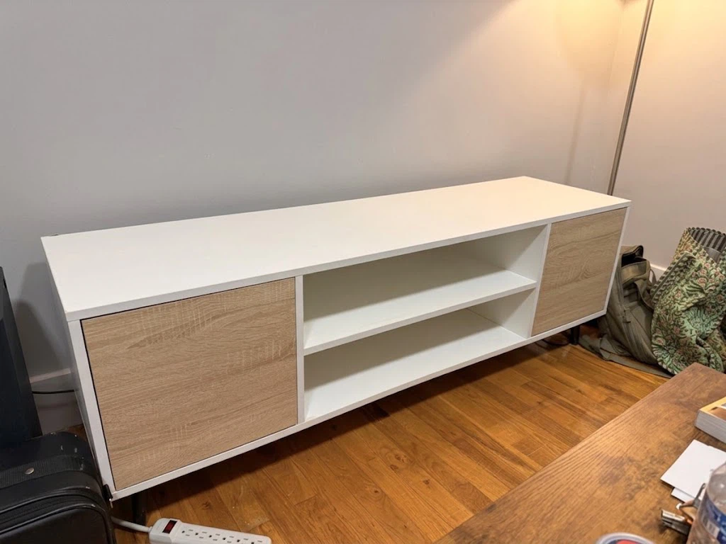 White and Wood Entertainment TV Stand with Shelves