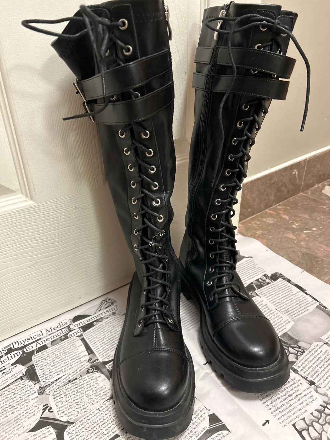 Black Combat punk style Boots size 8