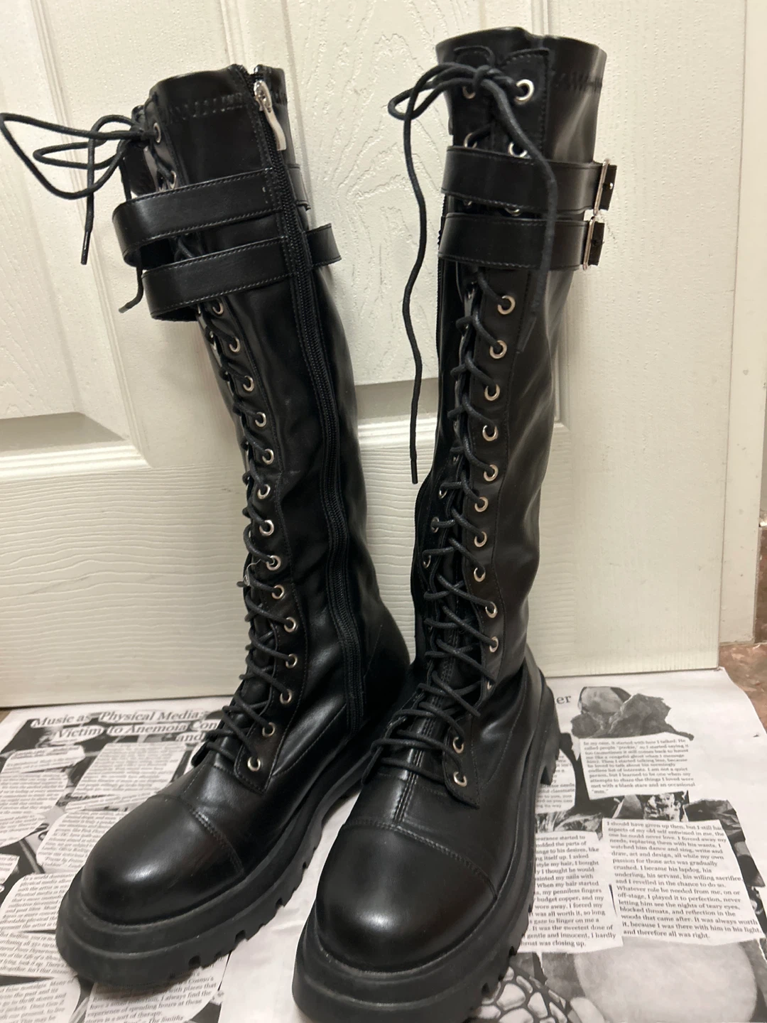 Black Combat punk style Boots size 8 - photo 2