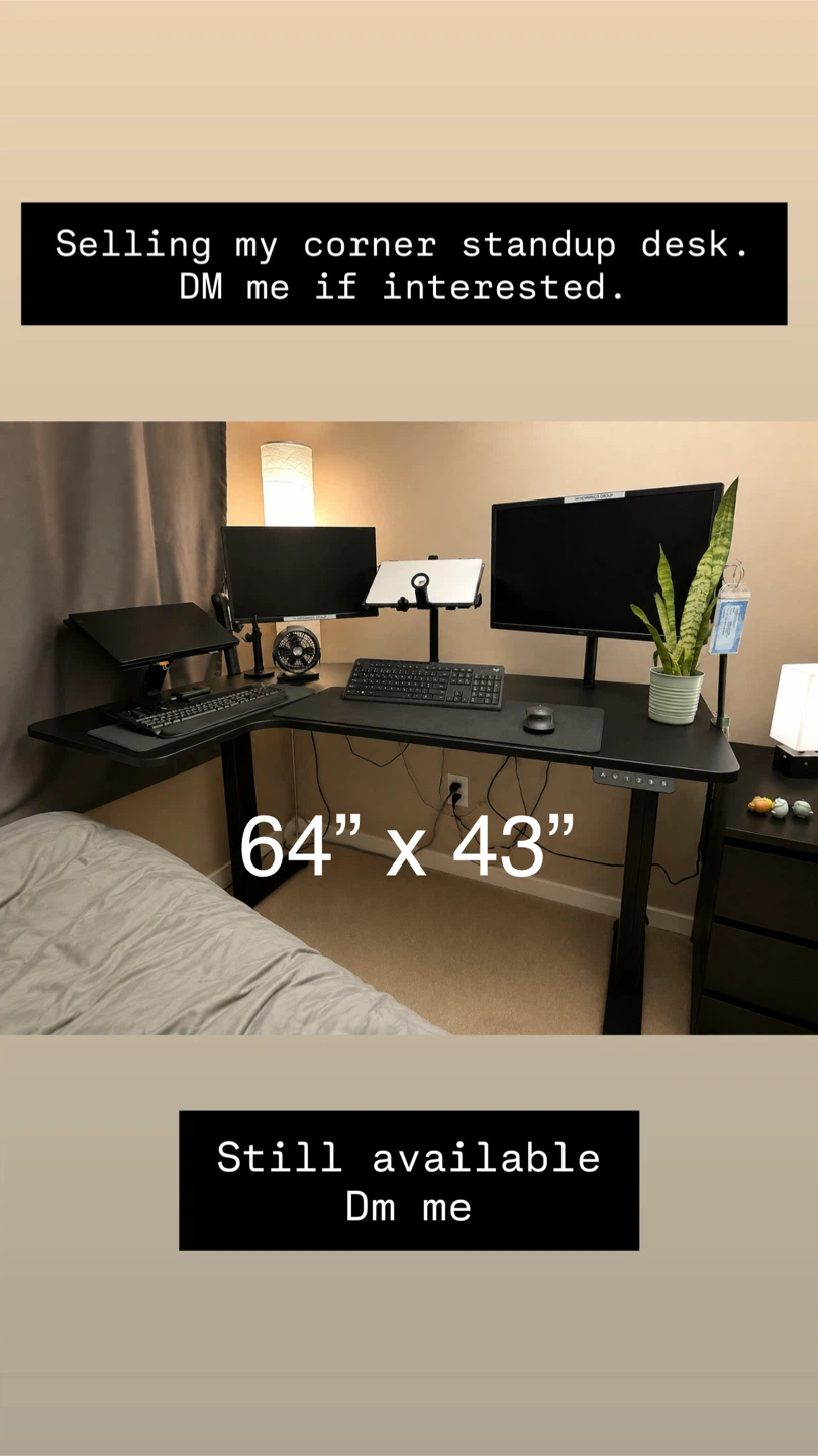 Black Corner Standing Desk 64" x 43"