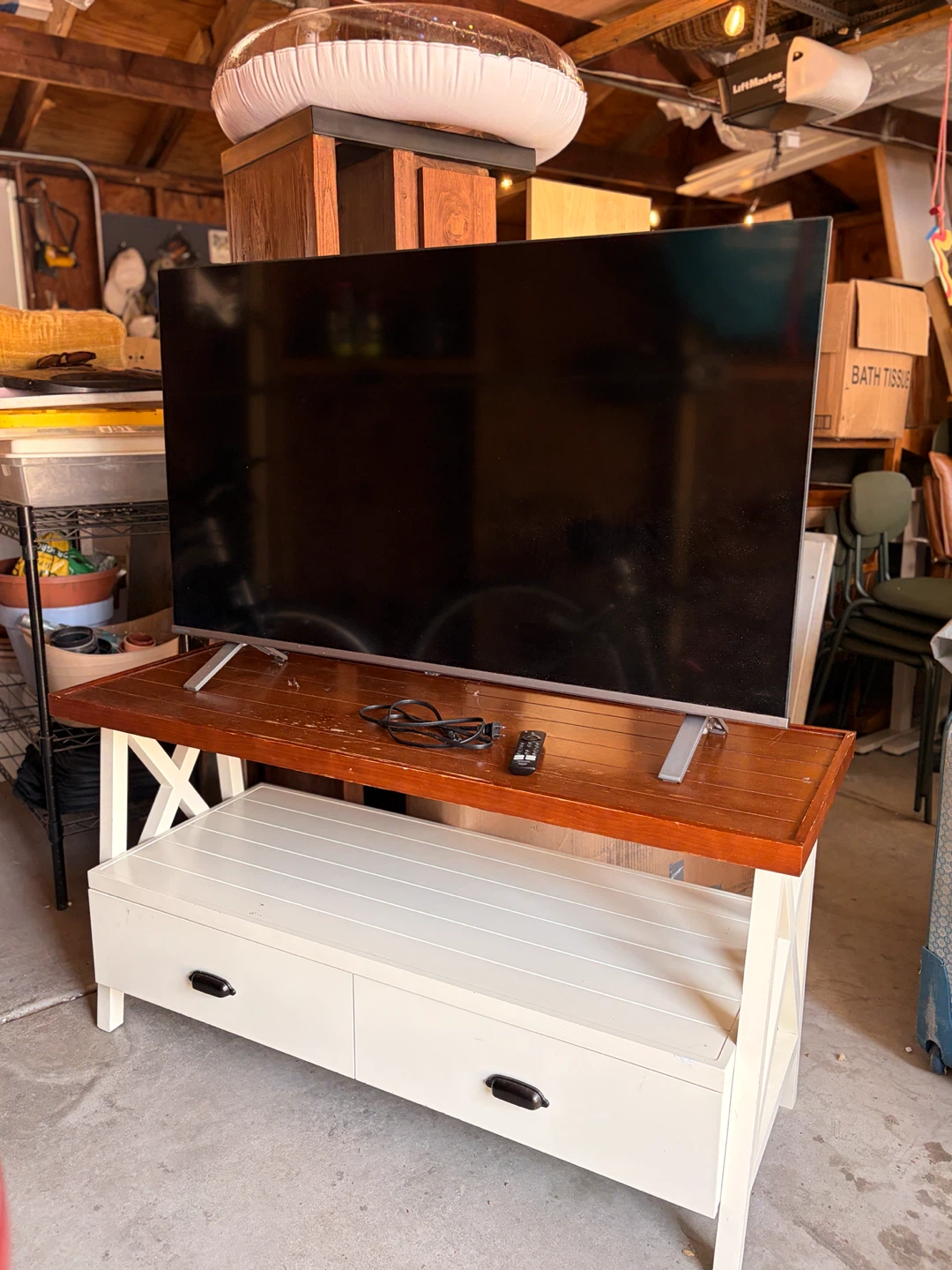 White Media Stand / Console with wood top