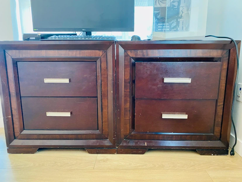 Dark Wood 2-Drawer Nightstands (Pair)