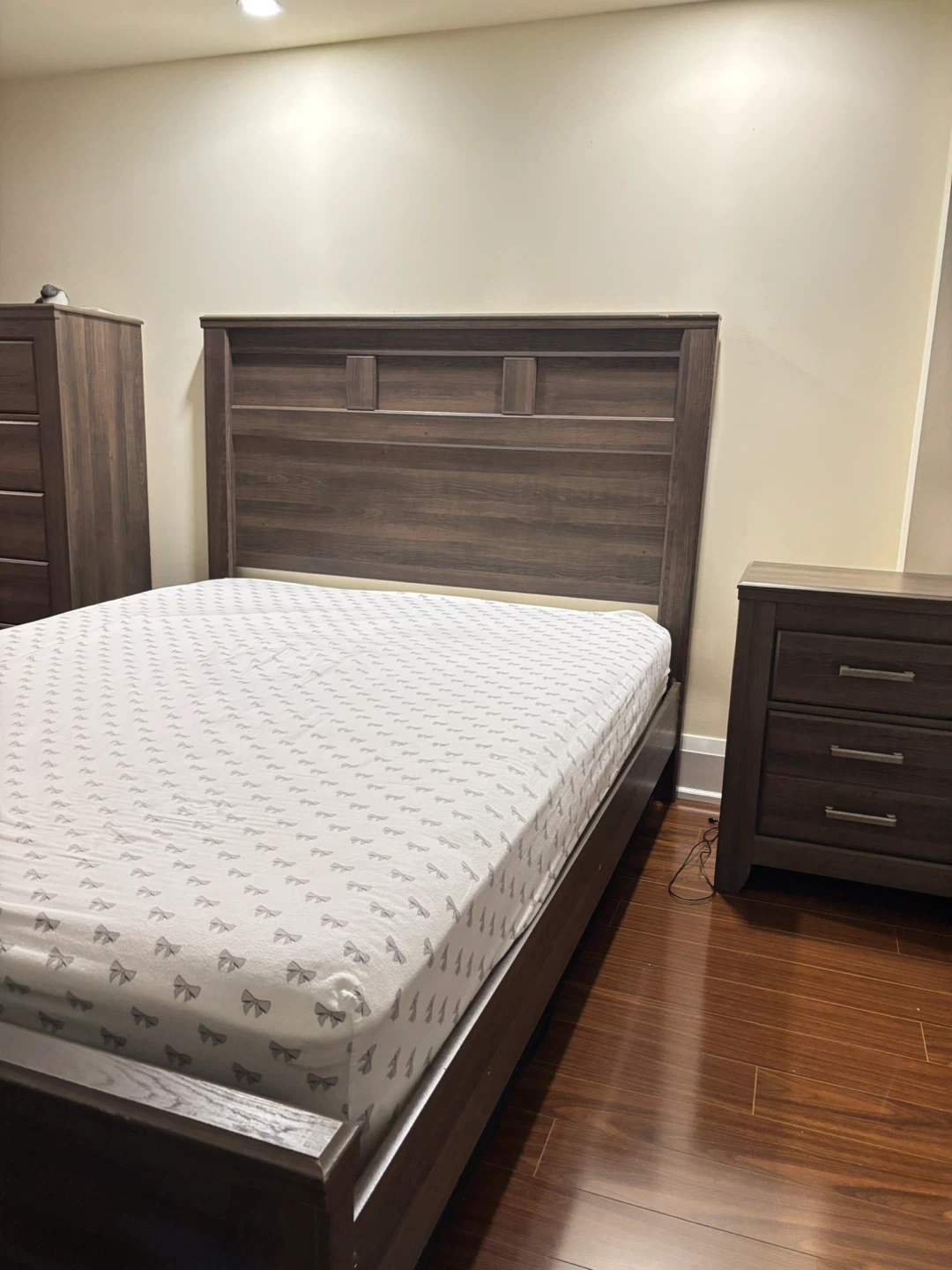 Dark Wood Queen Bed Frame with spring box