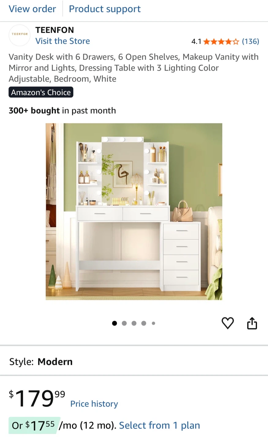 TEENFON Vanity Desk with Lights and Mirror
