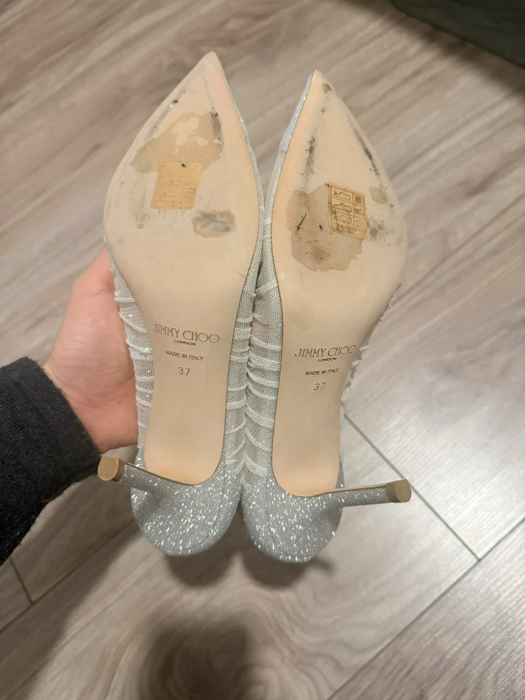 Jimmy Choo Silver Glitter Mesh Heels Size 37 - photo 5