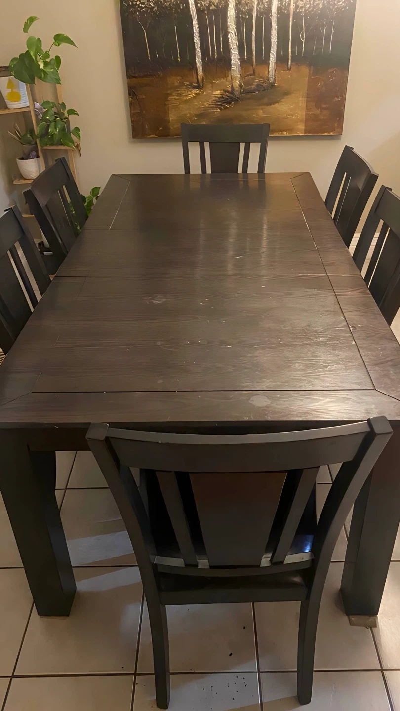 Dark Wood Dining Table with 6 Chairs