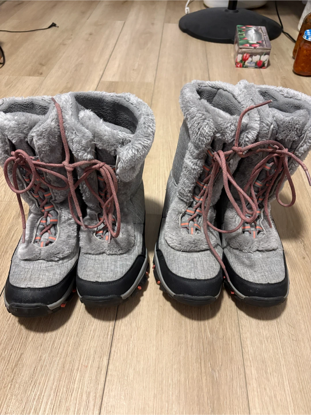 Grey Faux Fur Lined Winter Boots - photo 3