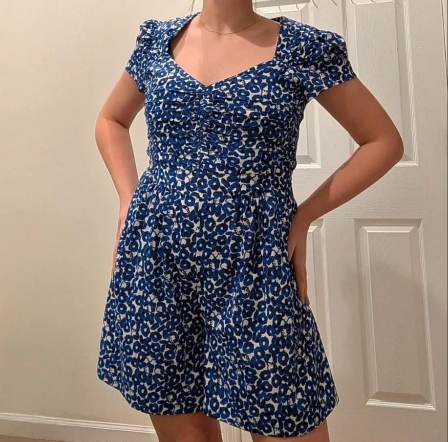 Blue Floral Print Ruched Romper