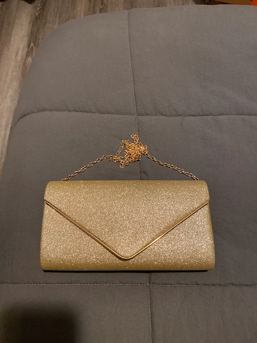 Gold Glitter Clutch Bag with Chain Strap