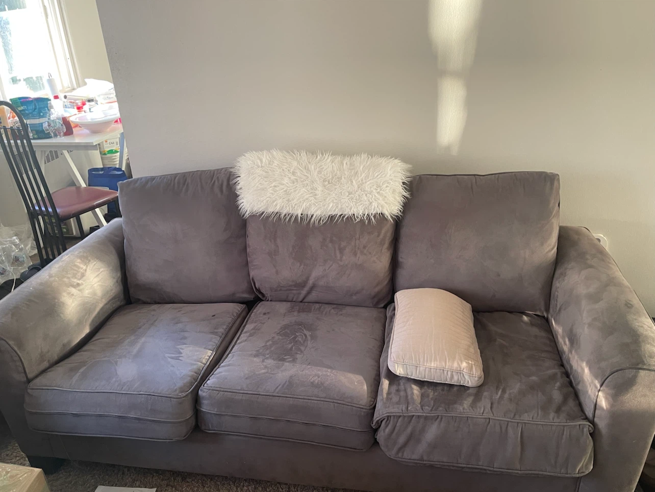 Grey Suede 3-Seater Sofa