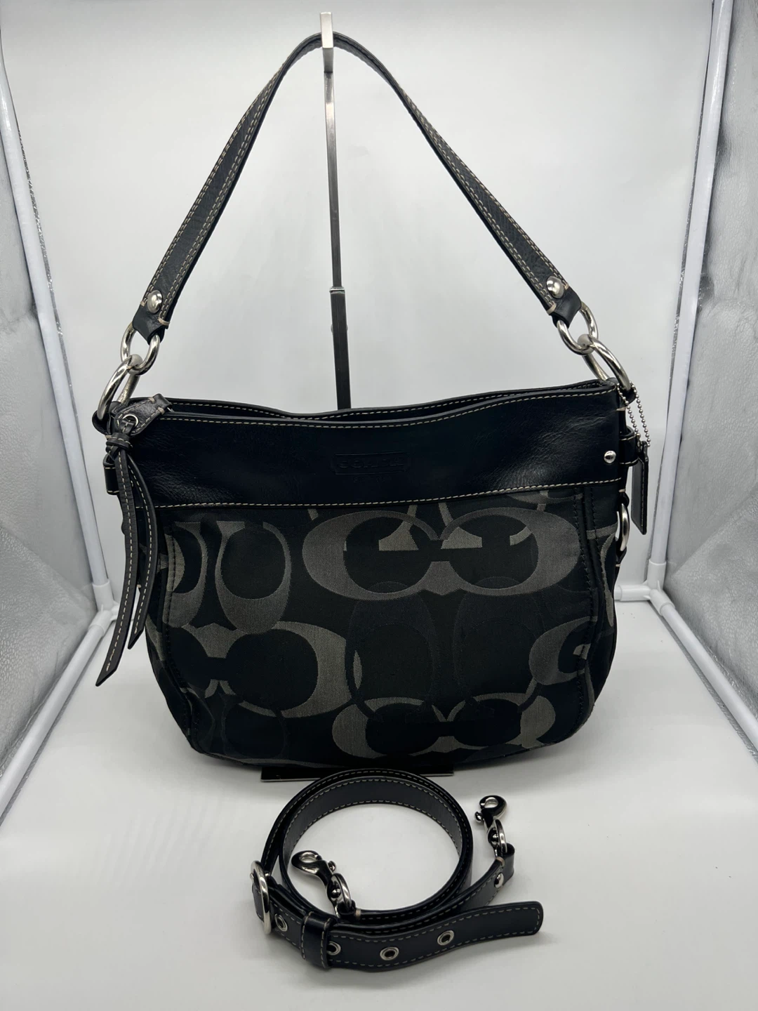 Coach Zoe Convertible Black Canvas Leather Hobo