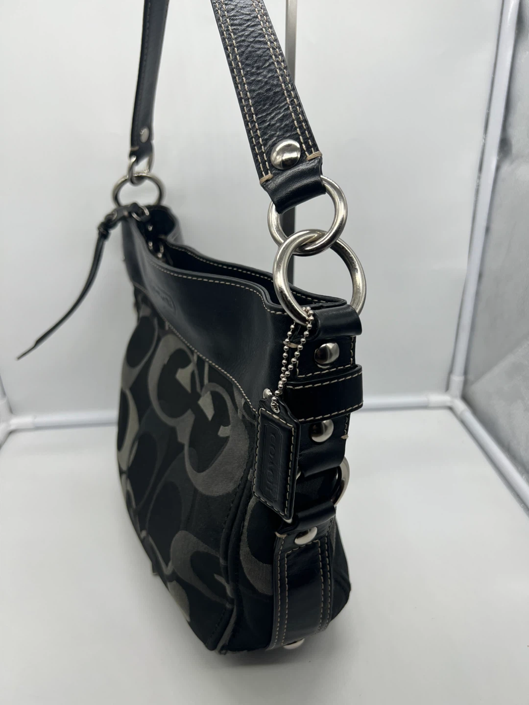 Coach Zoe Convertible Black Canvas Leather Hobo - photo 4