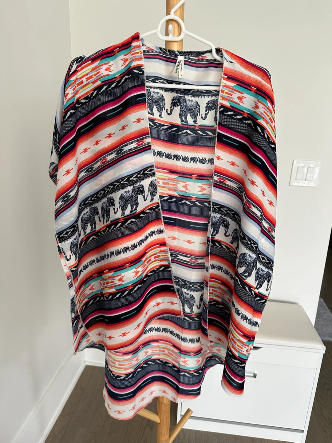 Kimono Open Front Cardigan with Elephant Print