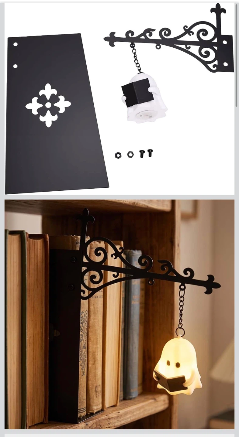 Bookshelf Lantern Light with Ghost Reading a Book - photo 3
