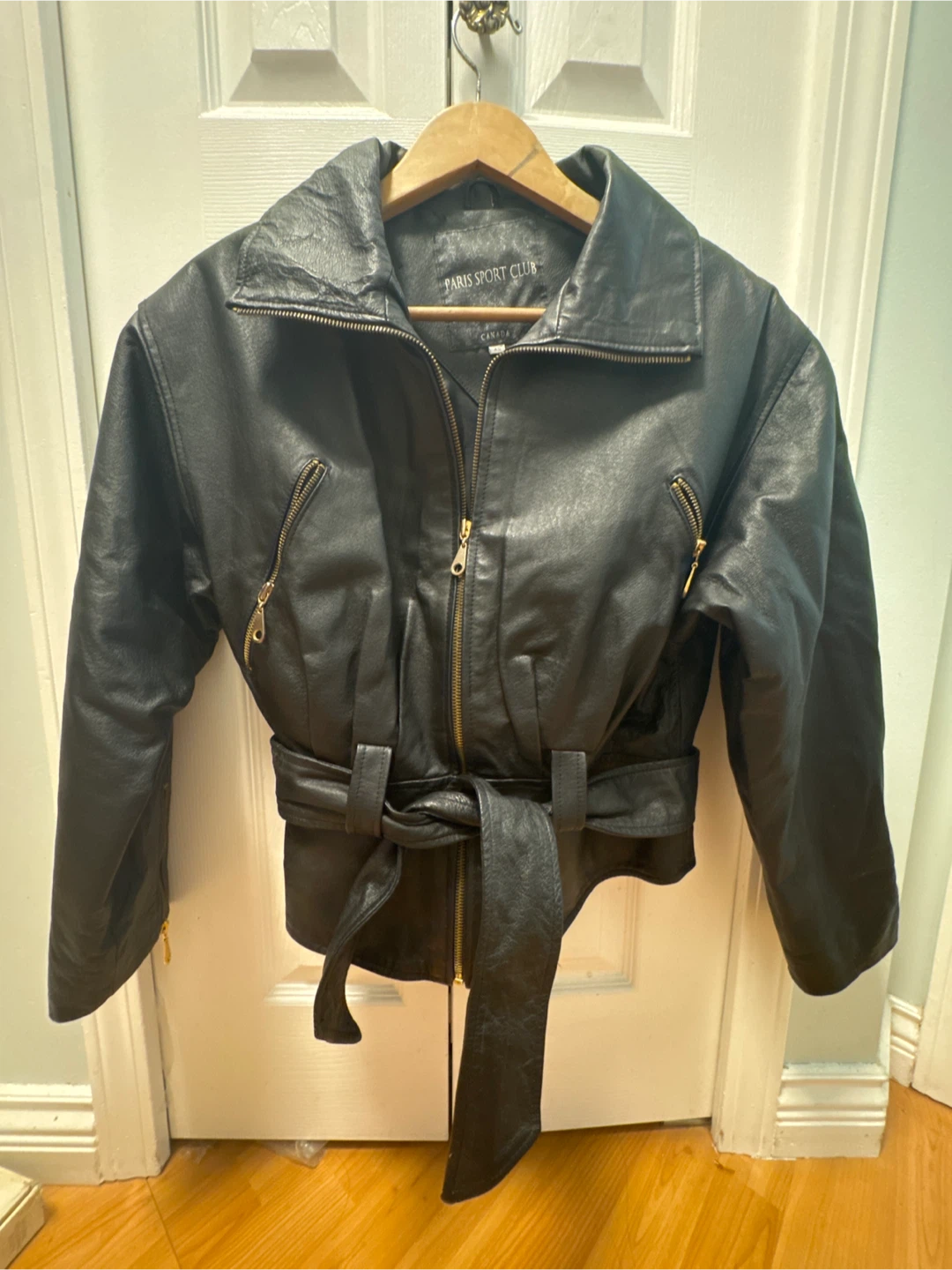Paris Sport Club Black Leather Jacket with Belt