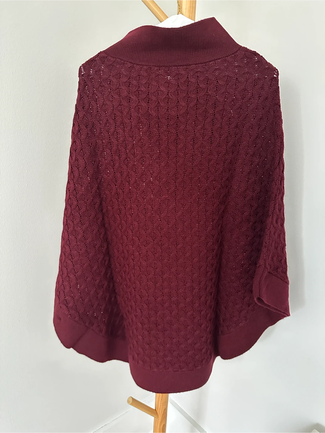 Maroon Knit Poncho with Buckle Detail - photo 2