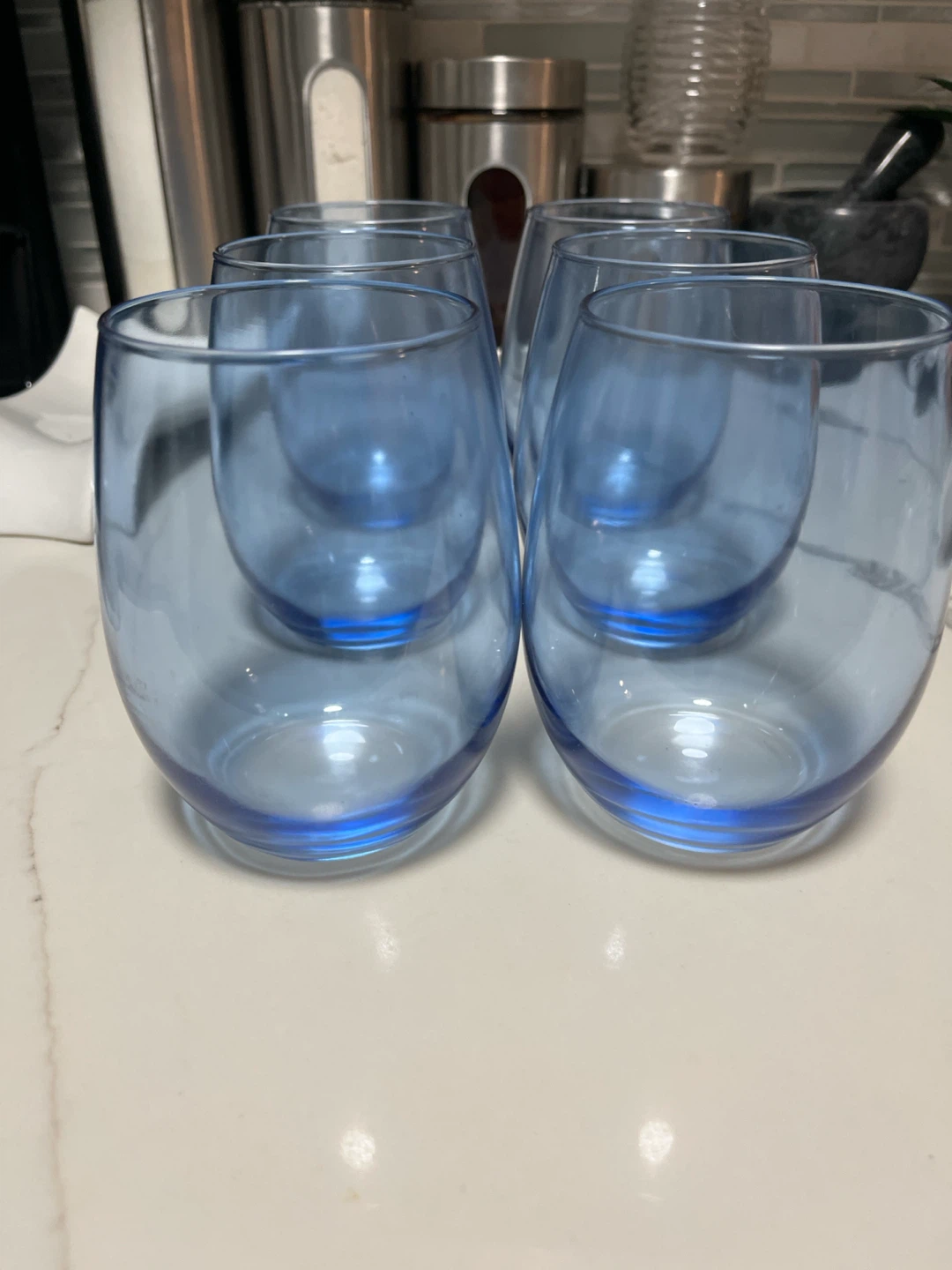 Set of 6 Blue Stemless Wine Glasses