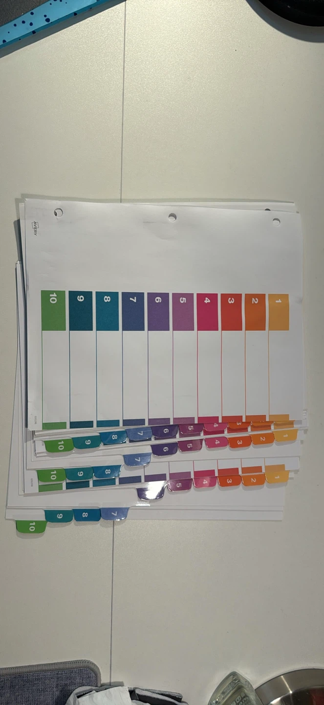 Set of 10 binder dividers