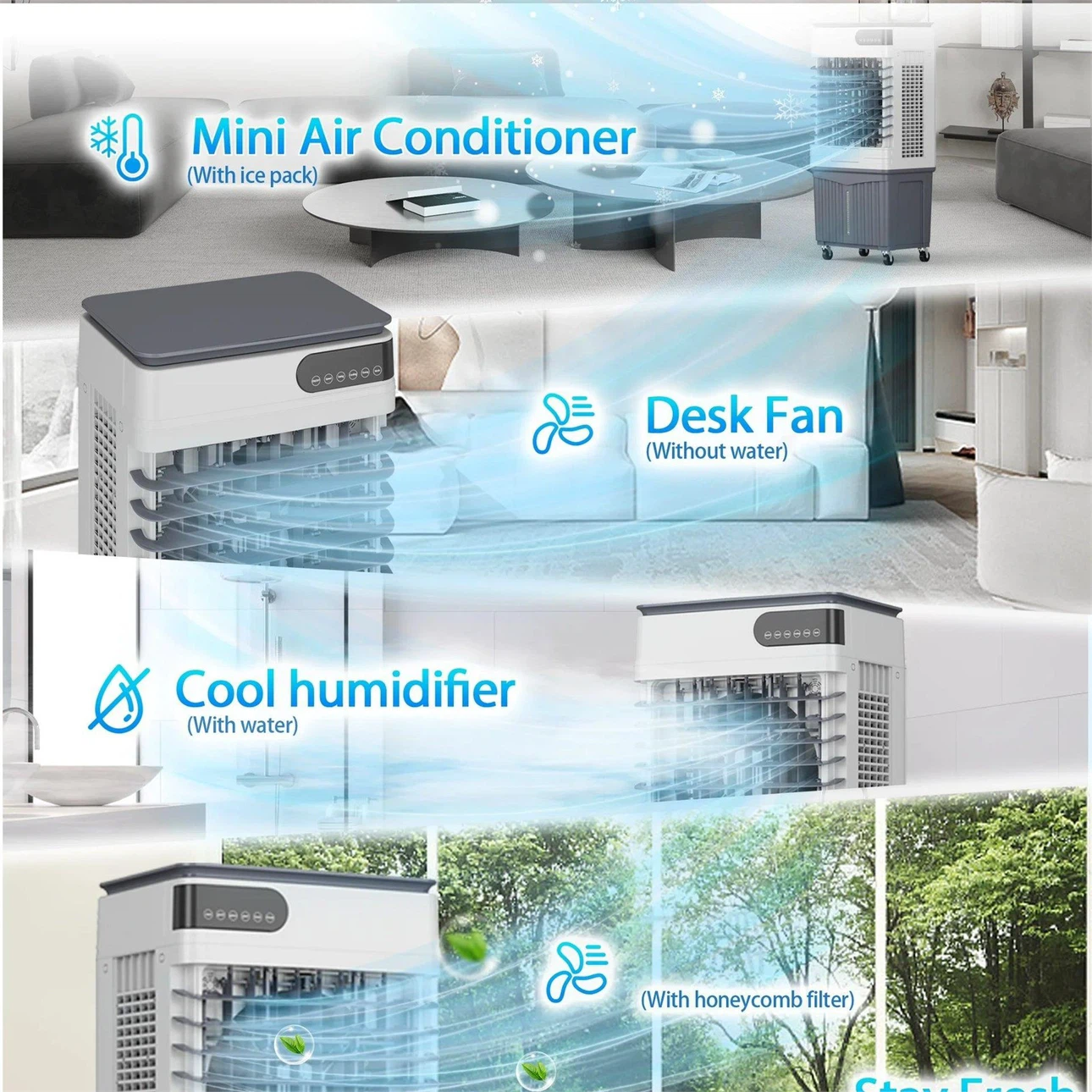 Portable Evaporative Air Cooler Fan with Ice Packs - photo 3