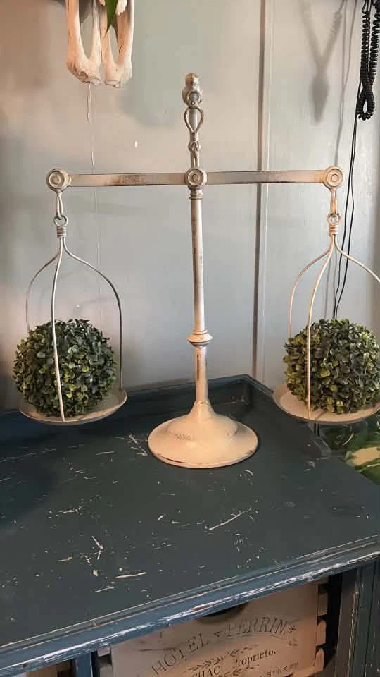 Decorative Scale with Faux Boxwood Orbs