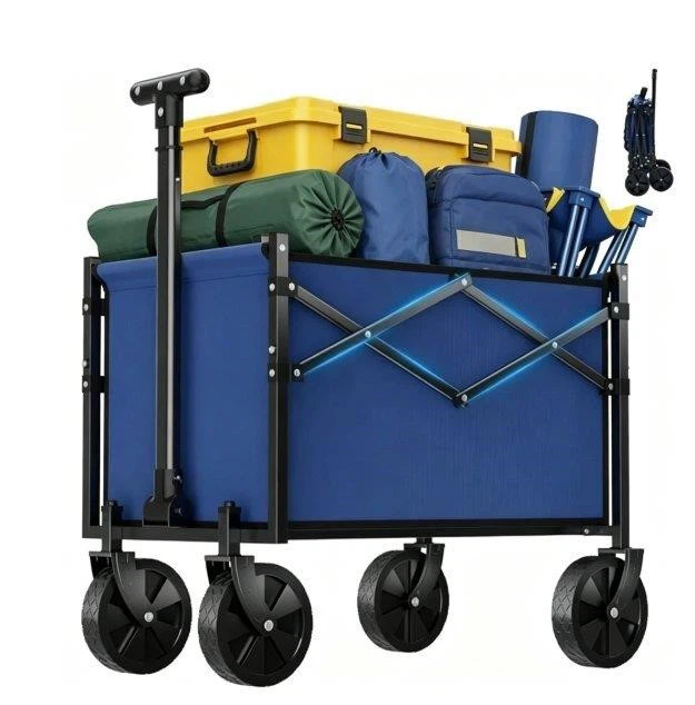 Blue Folding Outdoor Wagon Cart with All-Terrain Wheels
