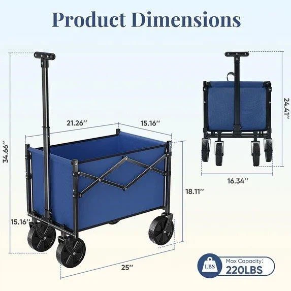 Blue Folding Outdoor Wagon Cart with All-Terrain Wheels - photo 2