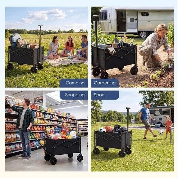 Blue Folding Outdoor Wagon Cart with All-Terrain Wheels - photo 4