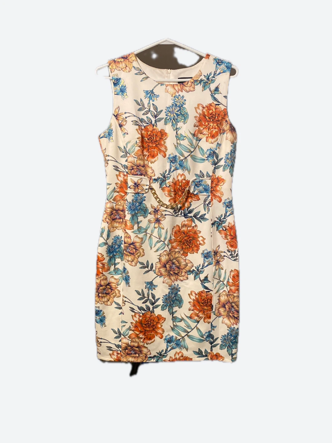 Floral Sleeveless Dress with Chain Detail