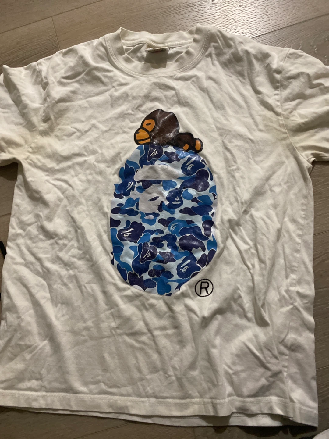 BAPE APE HEAD T-Shirt White Blue Camo Size M