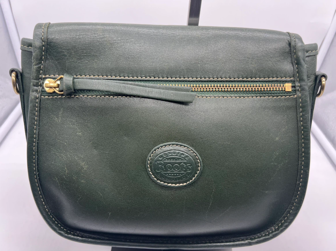 ROOTS VTG Y2K Forest Green Smooth Leather Saddle Crossbody Bag - photo 4
