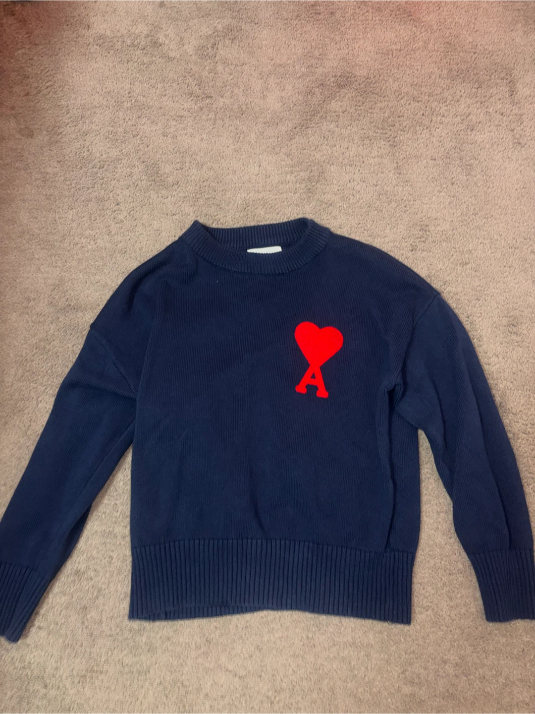 AMI Alexandre Mattiussi Navy Sweater with Red Heart Logo