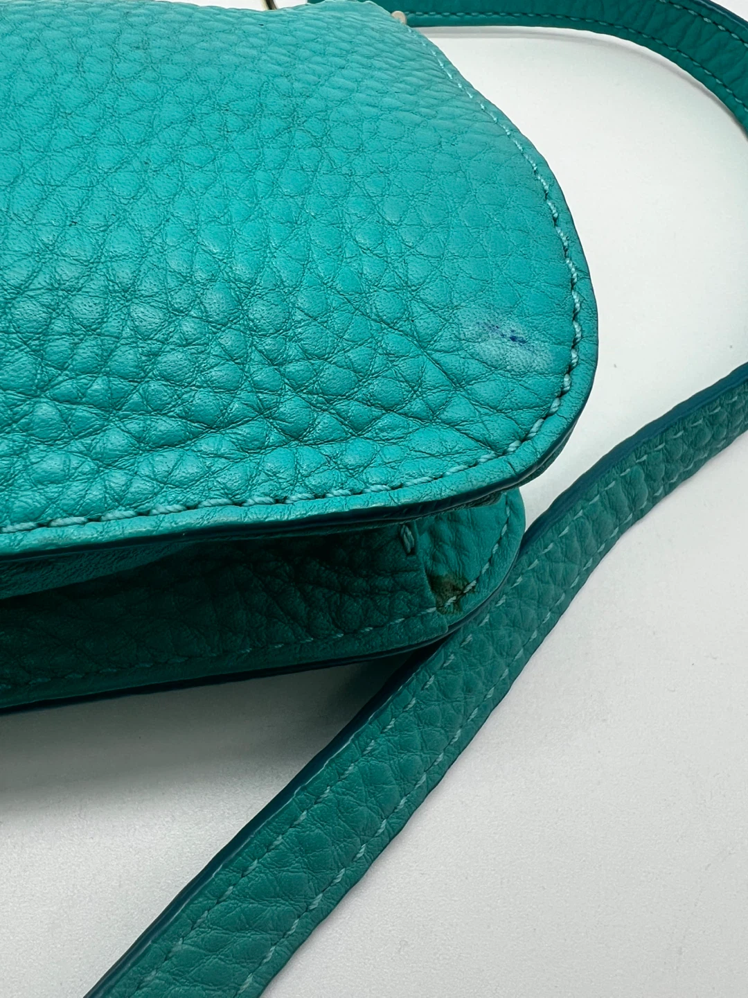COLE HAAN Turquoise Blue Pebble Leather Small Chain CrossbodyBag - photo 2