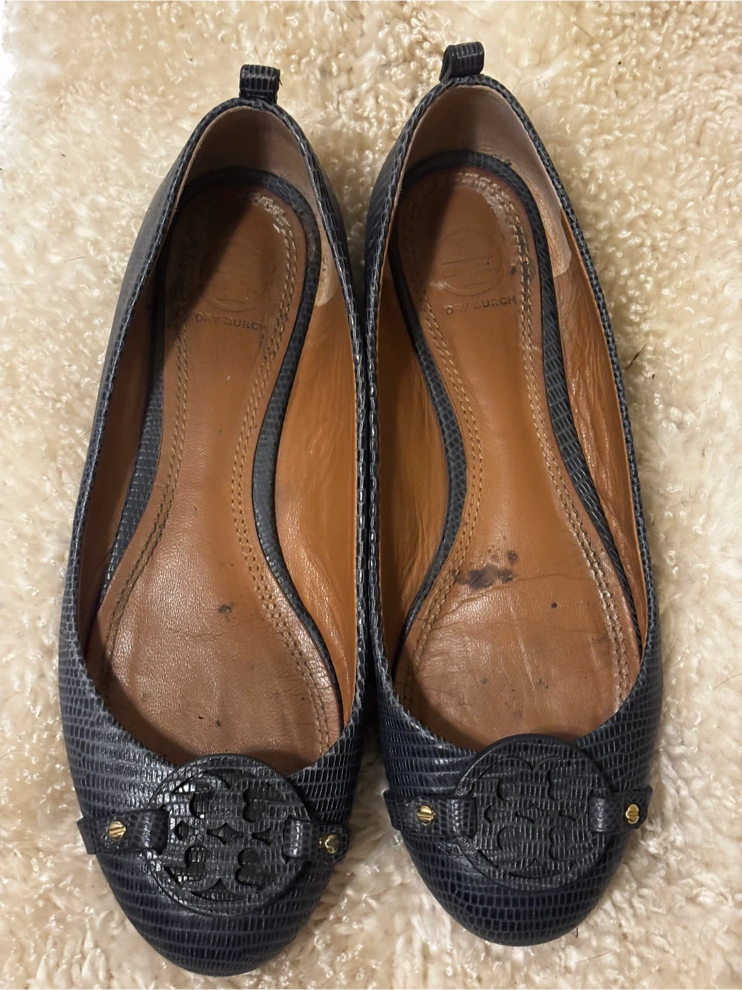 Tory Burch Navy Lizard Print Ballet Flats