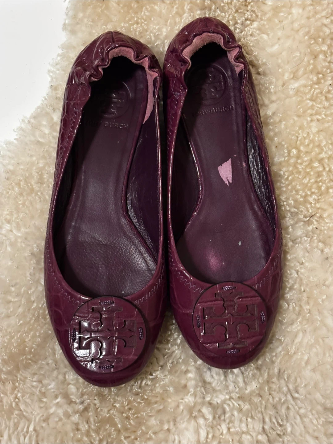 Tory Burch Purple Croc Embossed Ballet Flats