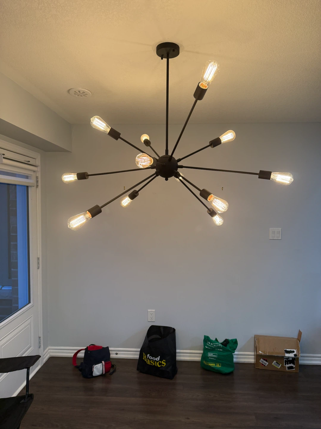 Modern Black 12-Light Sputnik Chandelier + Bulbs –