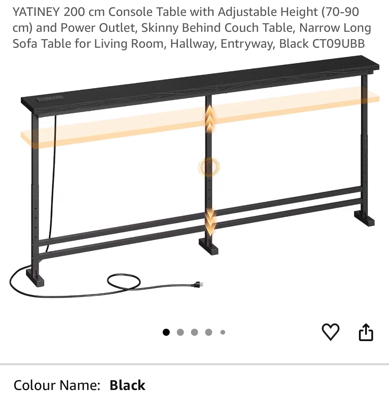 YATINEY 200cm Console Table - Black, Adjustable Height 200