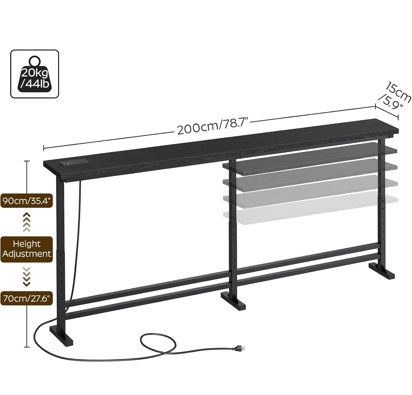 YATINEY 200cm Console Table - Black, Adjustable Height 200 - photo 3