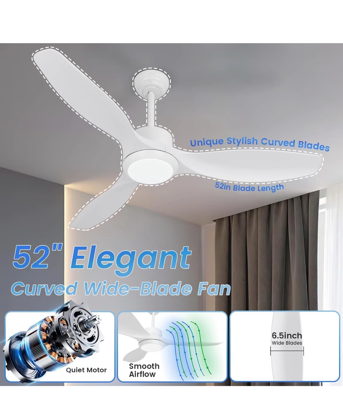 52" White Ceiling Fan with Lights and Remote 528 - photo 5