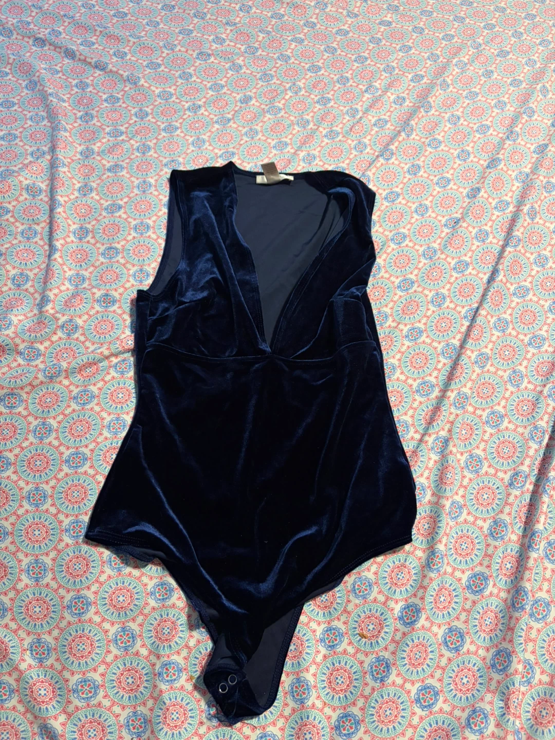Forever 21 Velvet Deep V Bodysuit - Navy Blue - Medium