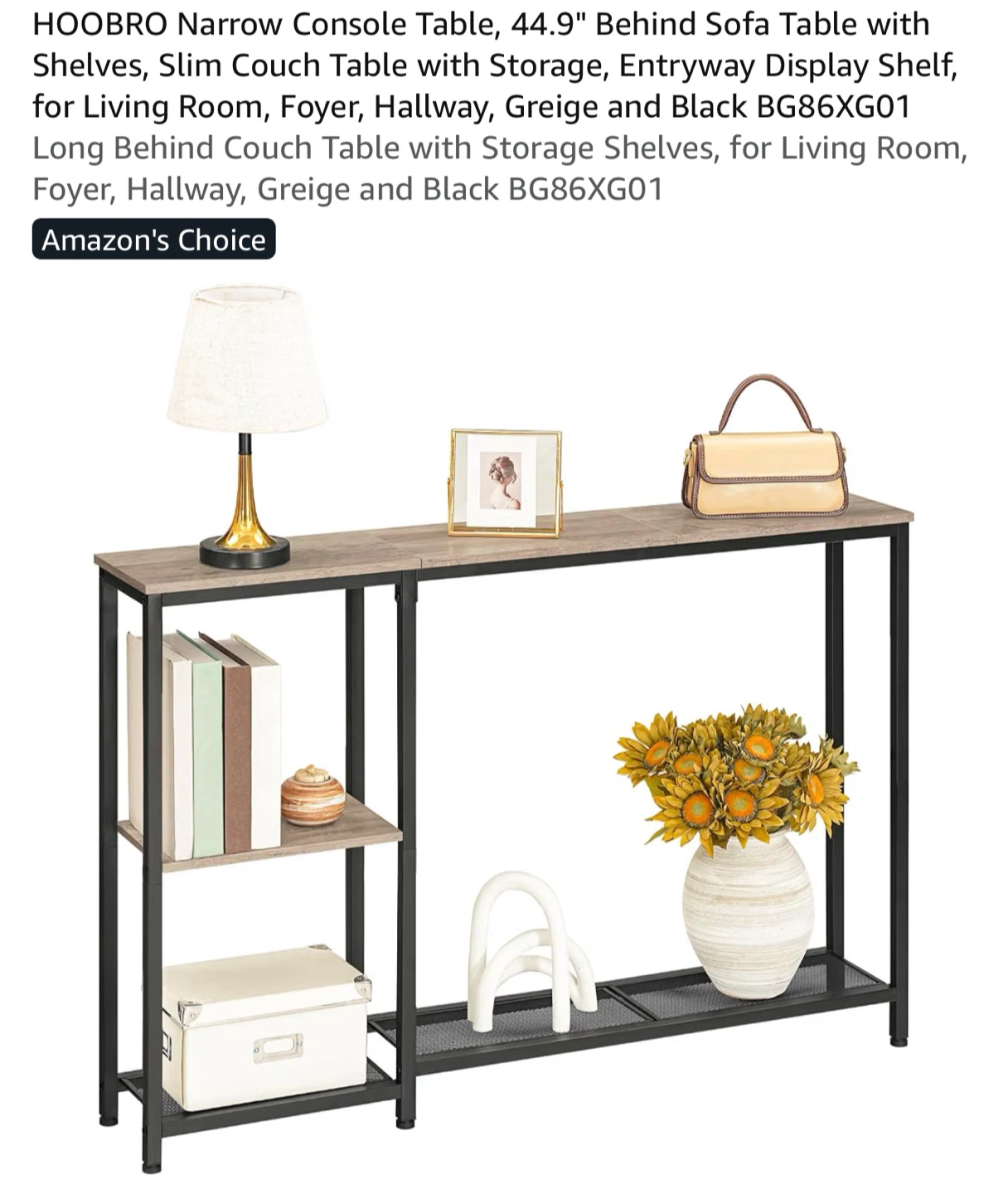 Narrow Console Table 44.9" Grey/Black G01