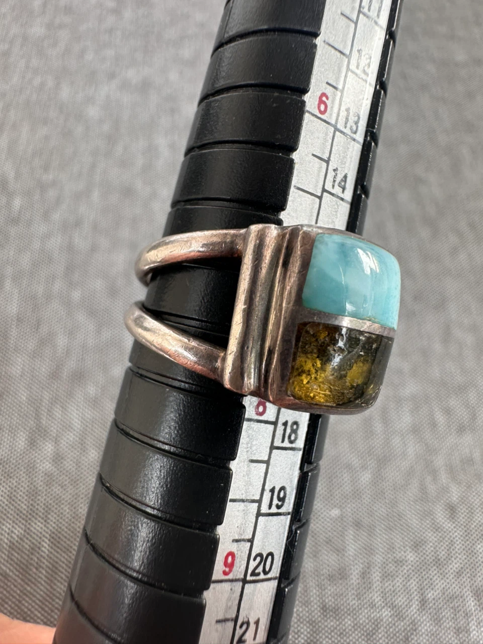 Vintage Sterling Silver Ring with Larimar/RARE Green Amber - photo 2